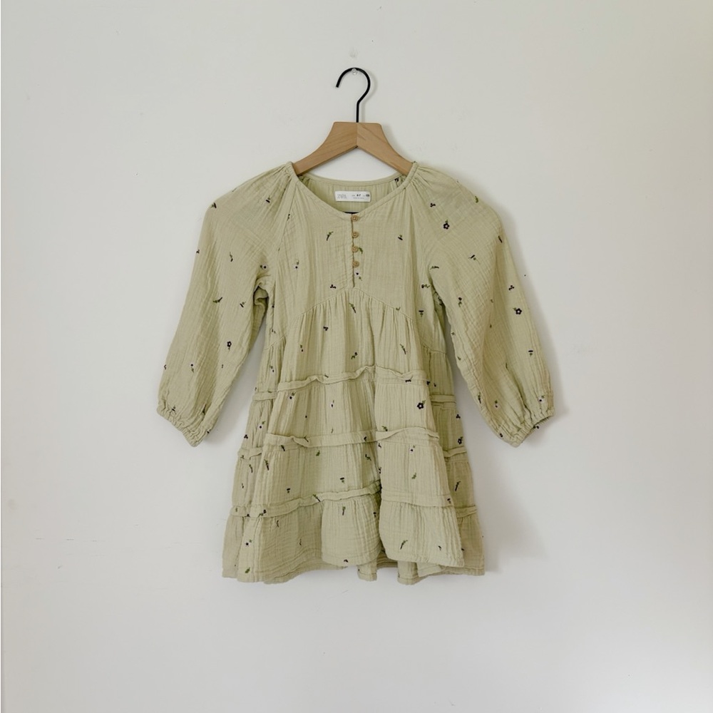 Zara Green Casual Sundress with Bishop Sleeves